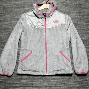 North Face Jacket Girls L (14/16) Gray Pink Full Zip Sherpa Fleece Warm